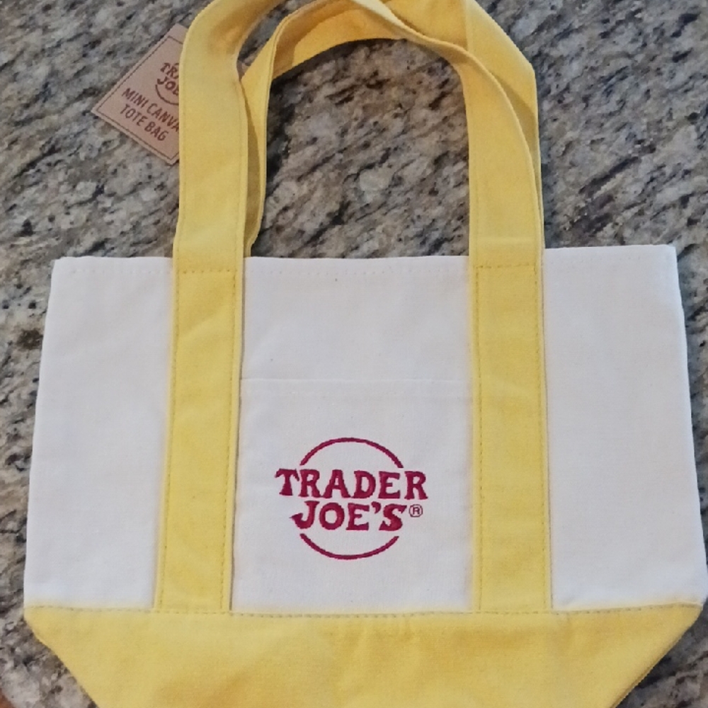 Trader Joe's Yellow & White Mini Canvas Tote Bag